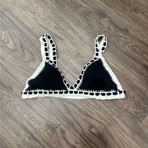 Black Crochet Trim Swim Top- Cream Accent